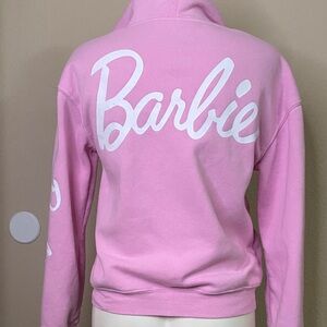 Barbie pink cotton poly zip front Barbie logo Hoodie S 💕💕